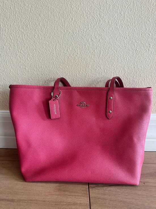Coach Hot Pink Leather Tote with Logo Tag - Picture 1 of 5